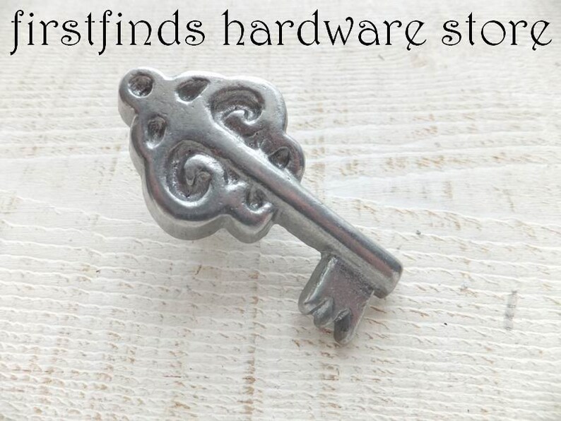 Silver Key Pulls Metal Dresser Drawer Knobs Kitchen Cabinet Etsy