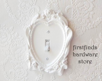 Small Custom Built Heart Oval Shabby Chic Light Switch Plate Electrical Cover White Painted French Framed Toggle Plastic Screws Included