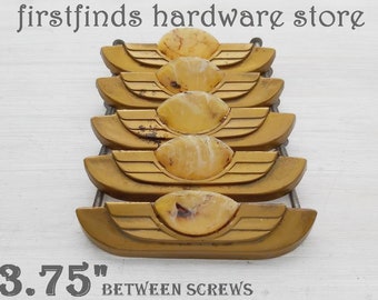 SET OF 5 Original Mid-Century Cabinet Handles Art Deco Gold Furniture Drawer Pull Metal MCM Cupboard Hardware Screws Included 3.75inch Mount