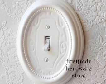 Rare Custom Built Oval Shabby Chic Cottage Light Switch Plate Electrical Cover White Painted French Framed Toggle Plastic Screws Included