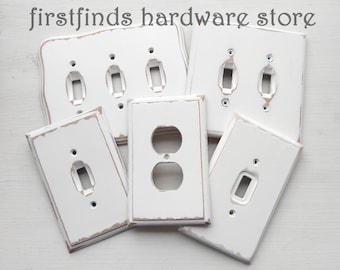 Shiplap Distressed Wood Electrical Plates Light Switch Plug Outlet Rustic White Toggle Covers Painted Cottage Farmhouse Screws Included