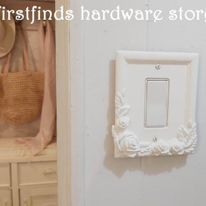 UNIQUE Rose GFI Light Switch Plate Electrical Outlet Cover Shabby Chic White Black Framed Rocker Painted Handmade Single Screws Included image 1