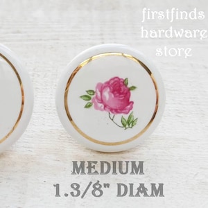 Ceramic Floral Knob  Flower Pink White Green Rose Shabby Chic Cabinet Drawer Pull Hardware Cottage Cupboard Door Porcelain Screw Included