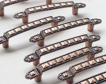 1970's Copper Drawer Pulls Furniture Cabinet Handles Unique Farmhouse Cupboard Door Hardware  Screws Included / 3inch Mounting - 16 AVAIL