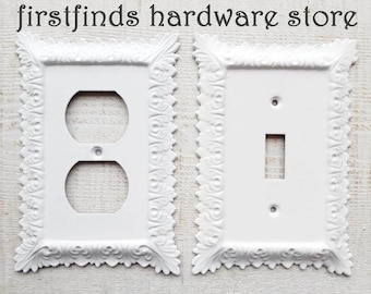 Laurel Wreath Painted Electrical Covers Light Switch Plate Plug Outlet Shabby Chic White Cottage Metal Double Single Toggle Screws Included