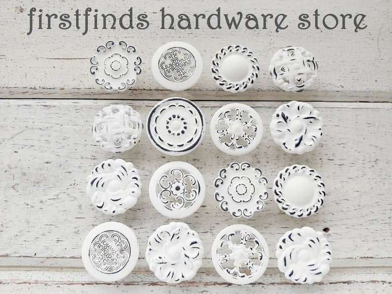 READY TO SHIP 16 Misfit White Knobs Shabby Chic Distressed image 0