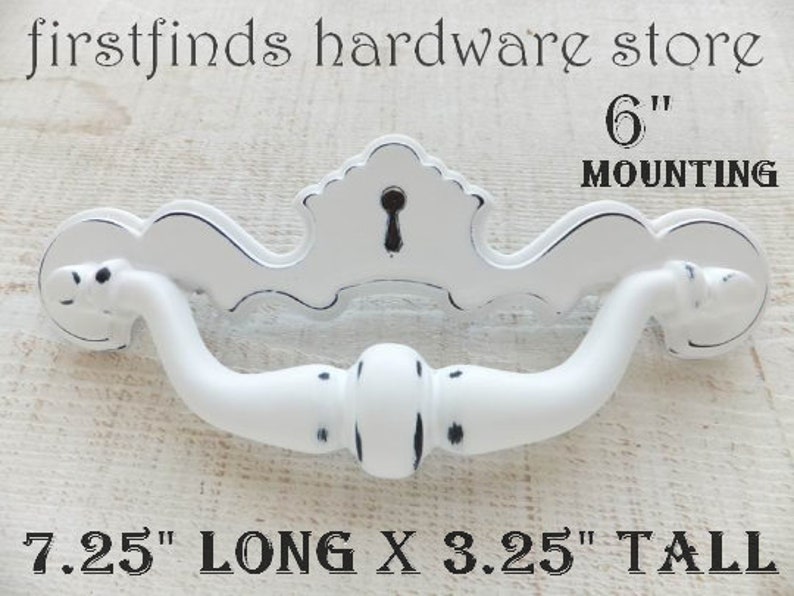 Big Faux Keyhole Hardware Drawer Pulls Shabby Chic White image 0