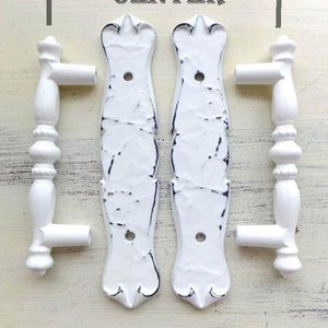 White Distressed Kitchen Cabinet Handle Shabby Chic Paint Metal Door Back Plate Drawer Carriagehouse Farmhouse Hardware Screws Include 3inch image 4
