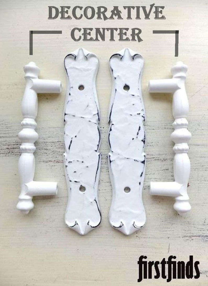 White Distressed Kitchen Cabinet Handle Shabby Chic Paint Metal Door Back Plate Drawer Carriagehouse Farmhouse Hardware Screws Include 3inch image 4