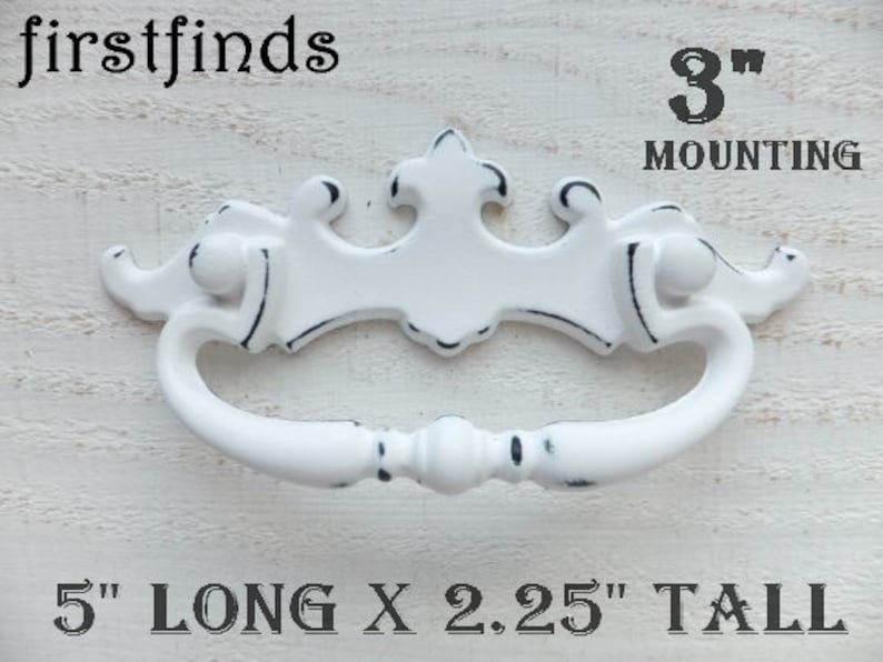 White Shabby Chic Fixed Handle Drawer Pull Dresser Hardware image 0