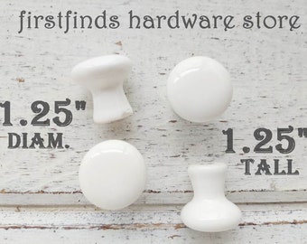 Creamy White Vintage Ceramic Knob Farmhouse Kitchen Cabinet Door Hardware Porcelain Furniture Drawer Pull - 1 Inch Screw Included