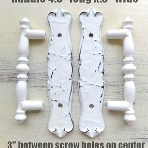 White Distressed Kitchen Cabinet Handle Shabby Chic Paint Metal Door Back Plate Drawer Carriagehouse Farmhouse Hardware Screws Include 3inch image 7