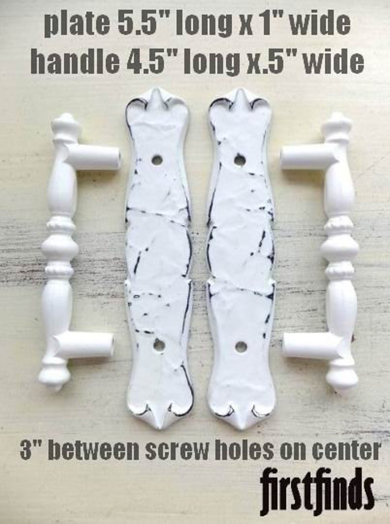 White Distressed Kitchen Cabinet Handle Shabby Chic Paint Metal Door Back Plate Drawer Carriagehouse Farmhouse Hardware Screws Include 3inch image 7