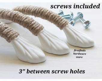 Beach Rope Handle Cottage Lake House White Cabinet Pull Door Painted Hardware Metal Furniture Nautical Seashell Decor Seaside 32 AVAIL