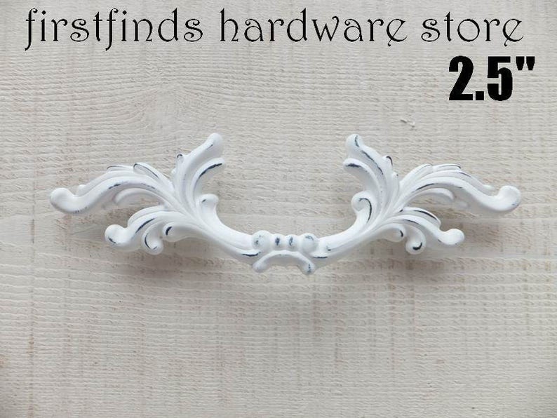 SET OF 2 White Shabby Chic Drawer Pulls French Provincial image 0