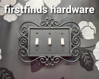 Black Victorian Triple Light Switch Plate Handmade Gothic Decor Electrical Cover Painted Toggle Framed Screw Included