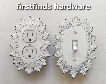 Electrical Cover Vintage Metal Light Switch Plate Shabby Chic White Cottage Wall Hardware Double Toggle Painted Starburst Screws Included