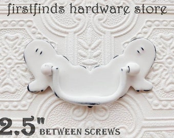 SETS OF 2.5" Chippendale Swing Handles White Vintage Shabby Chic Furniture Dresser Drawer Pulls Cabinet Painted Cottage Hardware Screws Inc.
