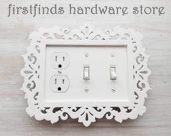Unique Combination Electrical Cover White Wood Light Switch Plate Outlet Plug Shabby Chic Framed Painted Toggle Farmhouse Screw Included
