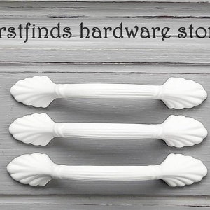 White Palm Handles and Villa Rose Knobs Shabby Chic Farmhouse Kitchen Cabinet Pull Door Painted Hardware Metal Furniture Screws Included