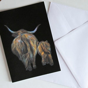 Highland Cow Greetings Card: Mother and Baby - Blank Inside