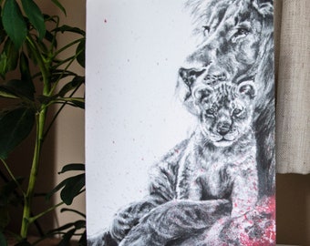 Löwen Karte, Löwen Pride, Kunst Grußkarte uk, Löwe Grußkarte, Löwenjunges Kunst, niedliche Löwekarte, Löwenjunges Illustration, handgezeichneter Löwe.
