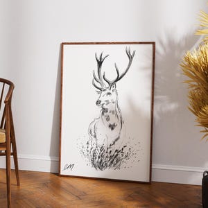 Stag fine art print, scottish stag, deer art, stag wall art, line art , stag decor, birthday stag, scottish wall art, cute deer print