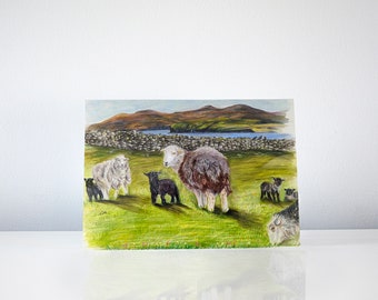 Herdwick Sheep Art Card: Farm Animal Painting, Blank Inside