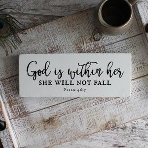 God Is Within Her, Psalm 46:5, Inspirational Gifts for Her, Bible Verse Sign, Scripture Signs, Life Verse Sign, Christian Art, Shelf Sitter