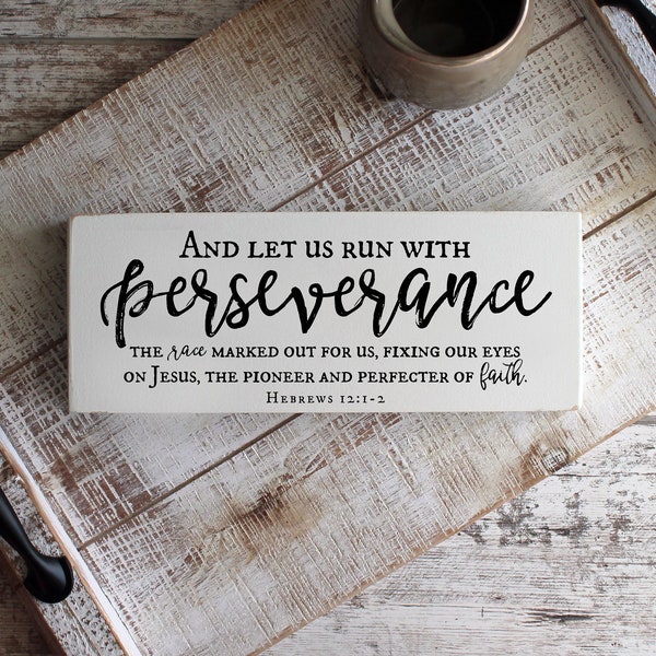 Let Us Run With Perseverance, Hebrews 12:1-2 Sign, The Race Marked Out For Us, Encouragement Gift, Bible Verse Sign, Christian Home Decor