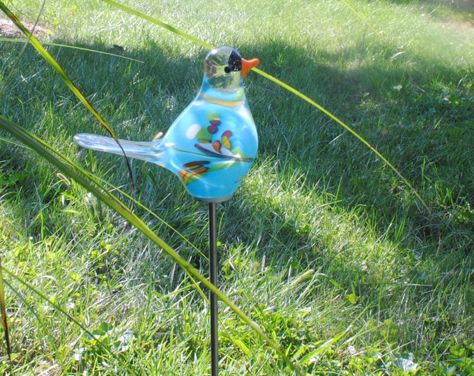 Chickadee Garden Sculpture - Aqua Multi