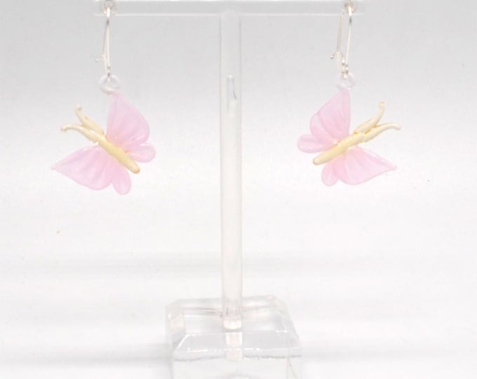 One pair of Miniature Glass Butterfly Earrings-Pink