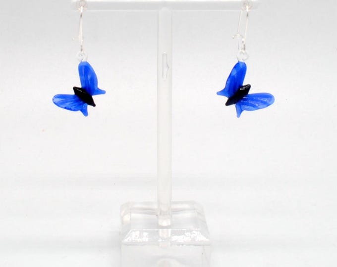 One pair of Miniature Glass Butterfly Earrings-Blue