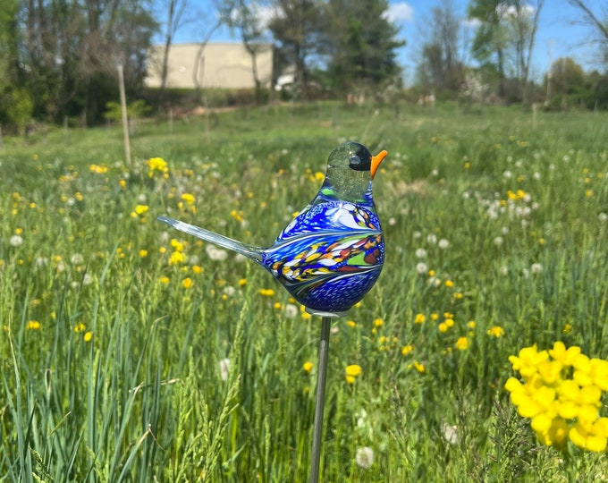 Chickadee Garden Sculpture - Blue Multi