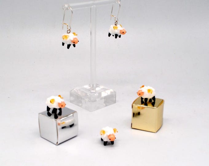 One pair of Miniature Glass Sheep Earrings