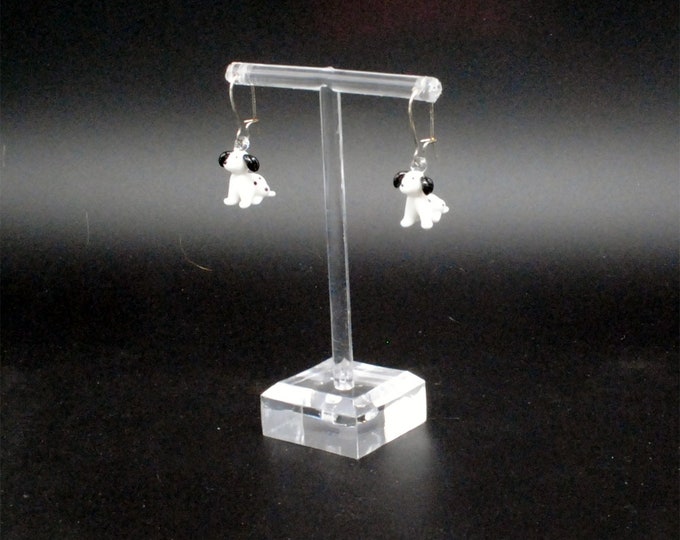 One pair of Miniature Glass Dalmatian Earrings