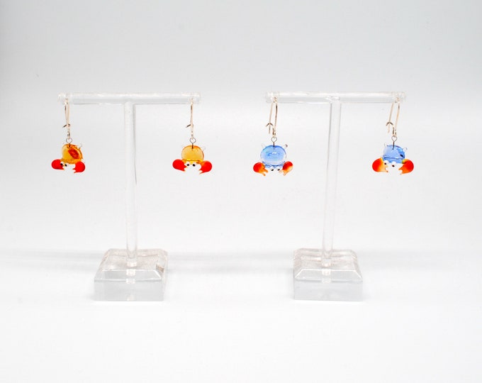 One pair of Miniature Glass Crab Earrings