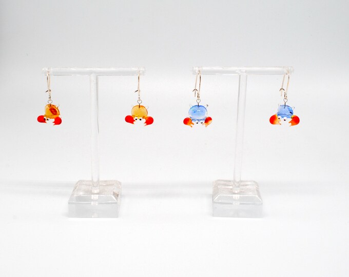 One pair of Miniature Glass Crab Earrings