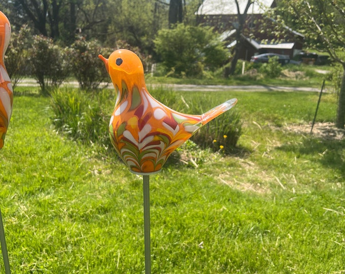 Large Chickadee Garden Sculpture - Orange