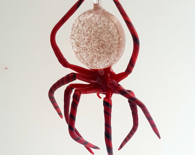 30-21A Medium Red Spider with Striped legs and Aventurine in the abdomen