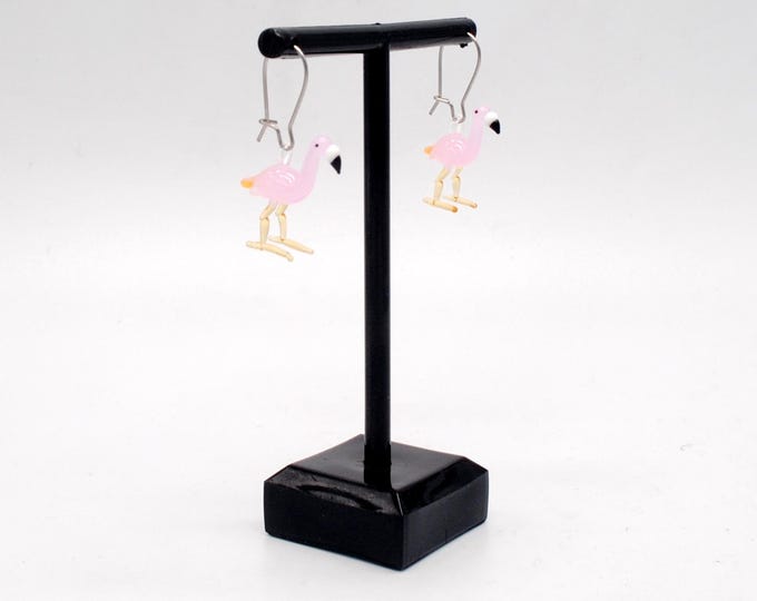 One pair of Miniature Glass Flamingo Earrings