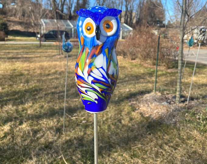 Owl Garden Sculpture - Blue