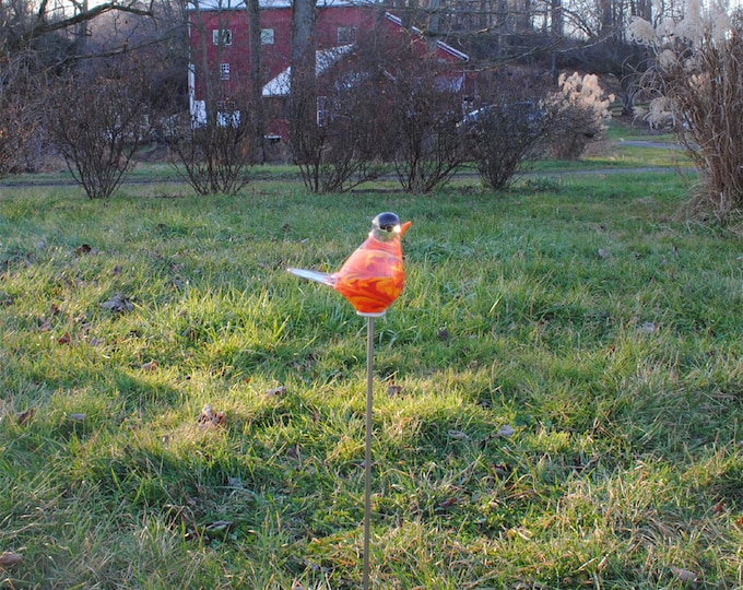 Chickadee Garden Sculpture - Orange and Red
