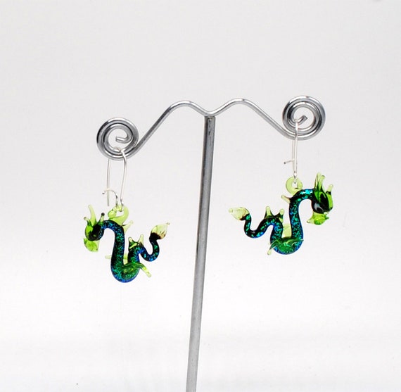 Glass Sea Dragon Earrings with Dichroic glass