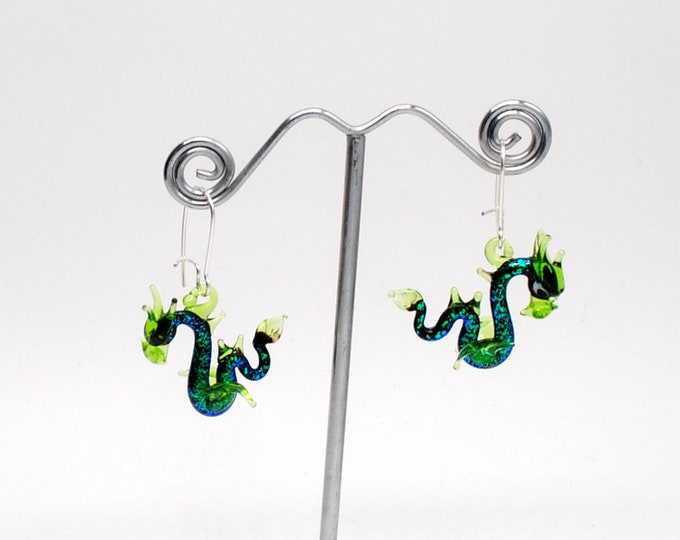 Glass Sea Dragon Earrings with Dichroic glass