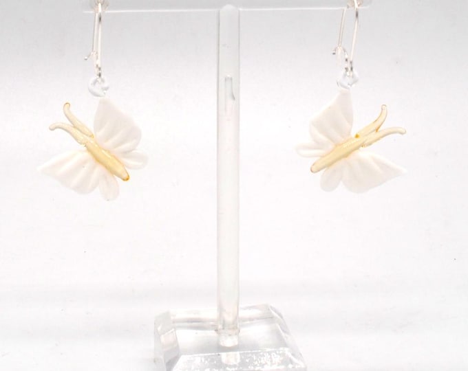 One pair of Miniature Glass Butterfly Earrings-White