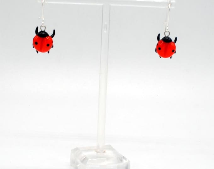 One pair of Miniature Glass Ladybug Earrings