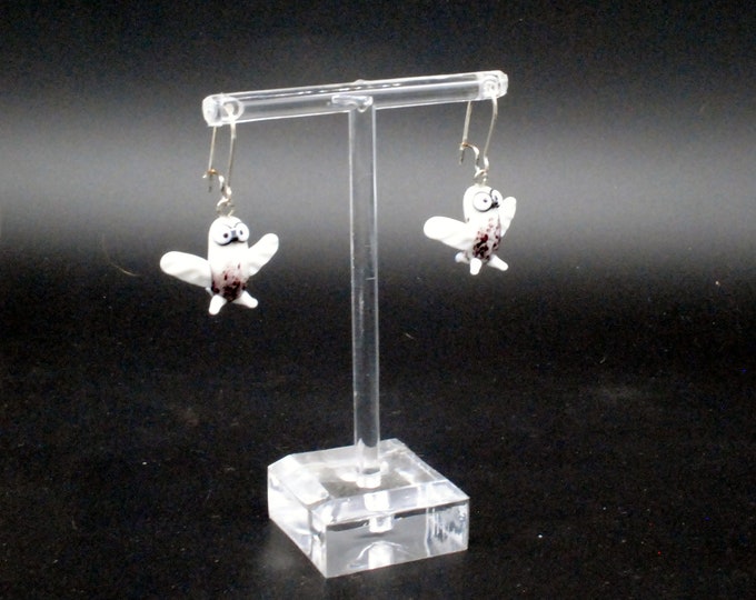 One pair of Miniature Glass Snowy Owl Earrings