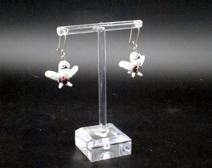 One pair of Miniature Glass Snowy Owl Earrings