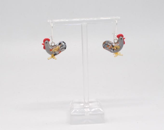 One pair of Miniature Glass Chicken Earrings